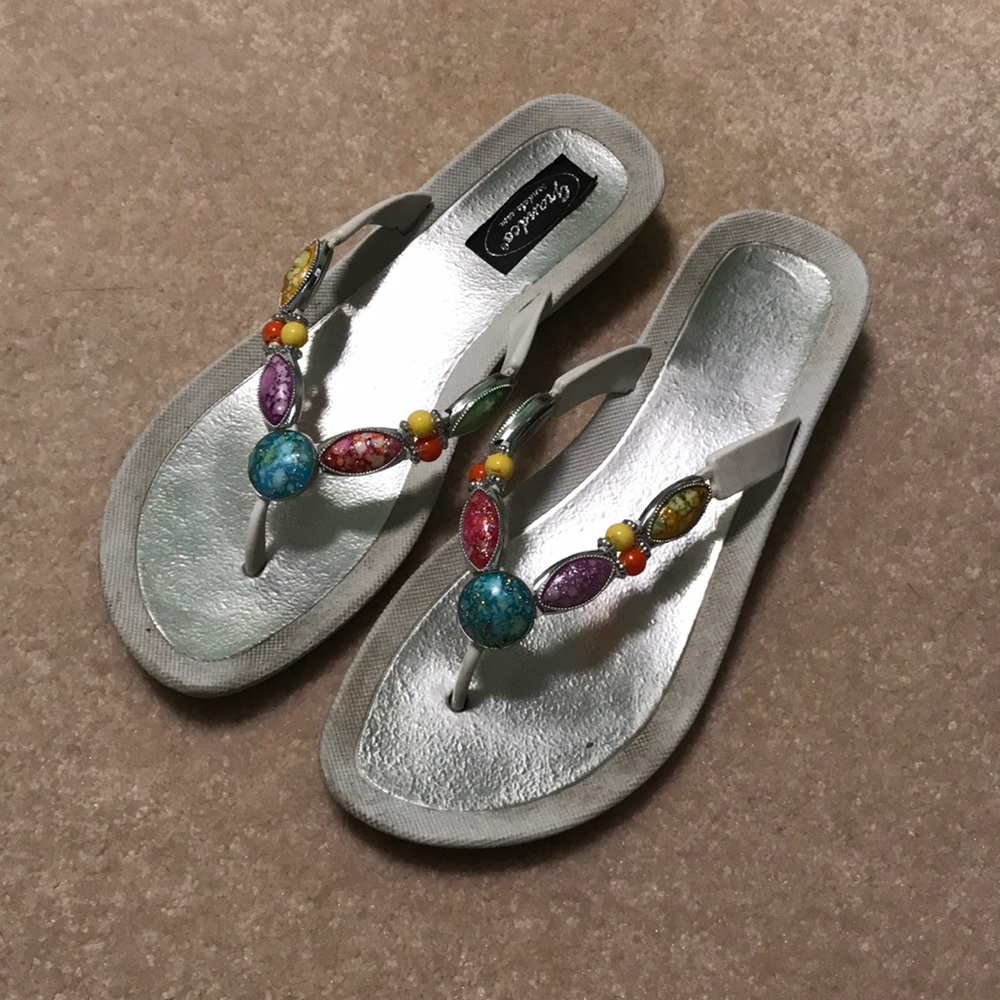 White jeweled sandals
